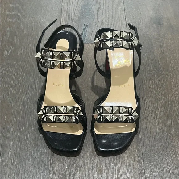 39 BRAND NEW Christian Louboutin Black Studded Slingback Sandals - Picture 3 of 7